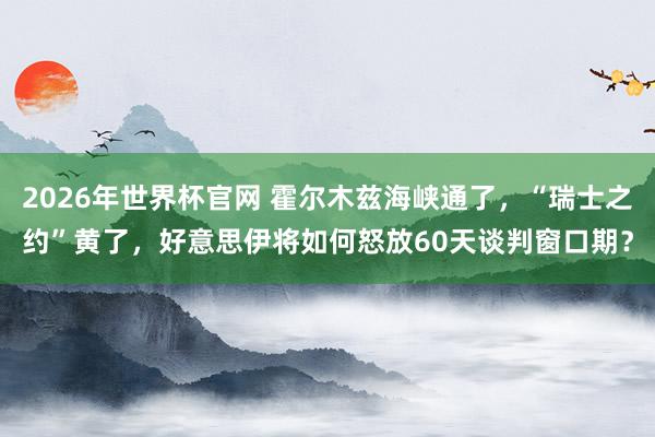 2026年世界杯官网 霍尔木兹海峡通了，“瑞士之约”黄了，好意思伊将如何怒放60天谈判窗口期？